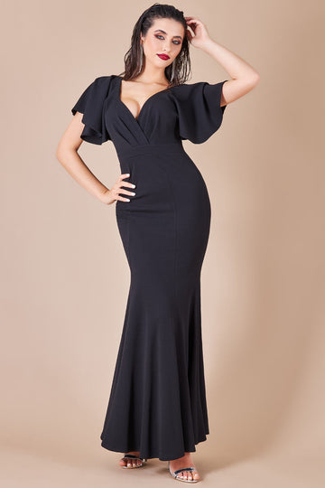 Flared Sleeve Front Wrap Maxi Dress Goddiva